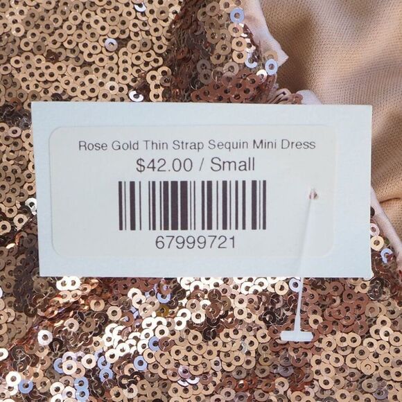 In Loom Thin Strap Sequin Mini Dress Rose Gold Women's Small (S) - Picture 5 of 5